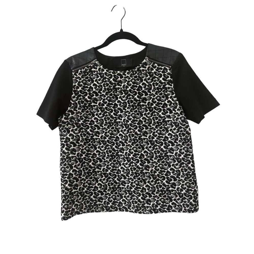 Dolce Vita Blouse Top Leather Shoulder Leopard Print Black Women's Size Medium